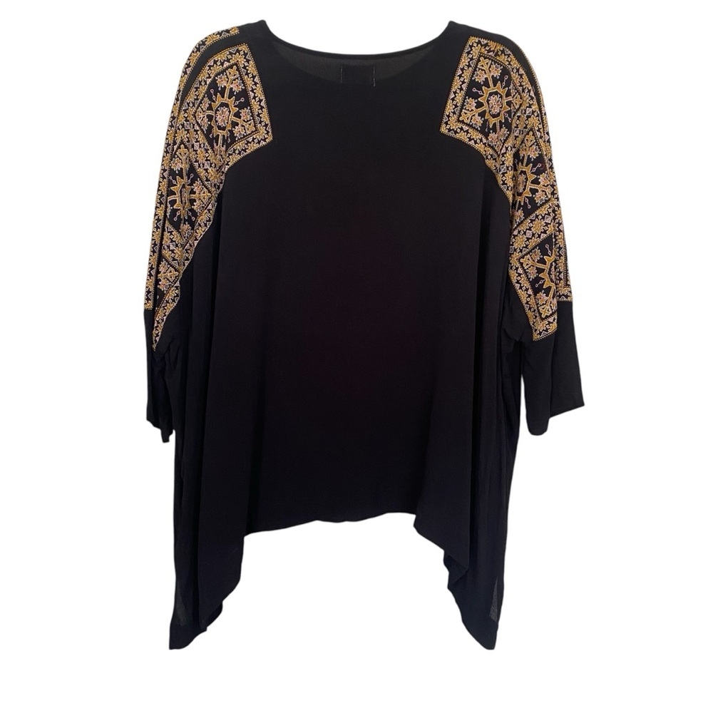 Stella Forest Womens Black Embroidered Blouse Shark Bite Hem Poncho EU Size 36 - Picture 2 of 10
